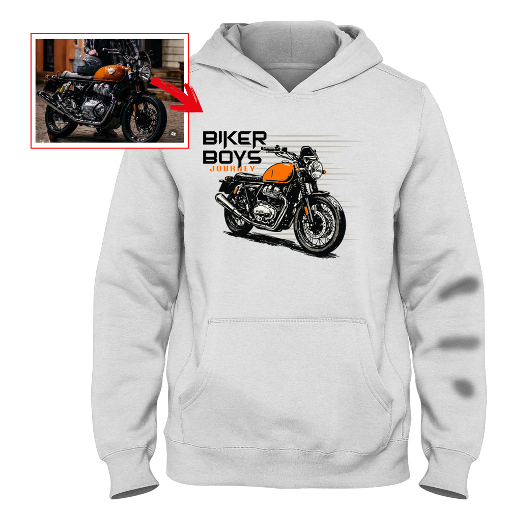 bikerboysjourney - WHITE Custom Designed HOODIE