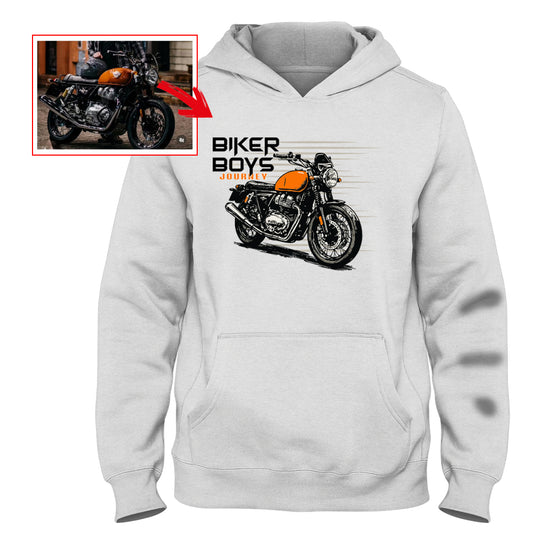 bikerboysjourney - WHITE Custom Designed HOODIE